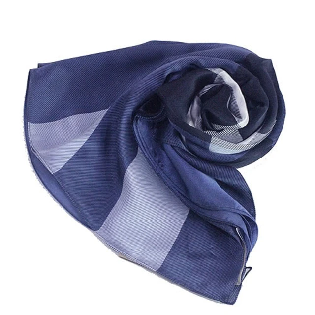 BURBERRY 巴寶莉BURBERRY 巴寶莉 格紋絲綢緞面圍巾(深藍色)