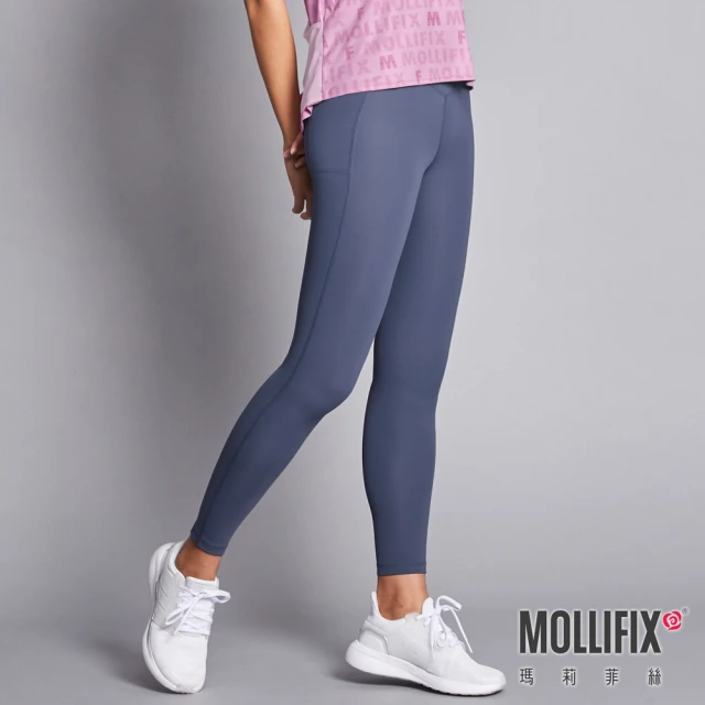 Mollifix 瑪莉菲絲 前交叉高腰包覆訓練動塑褲、瑜珈服、Legging(深灰藍)