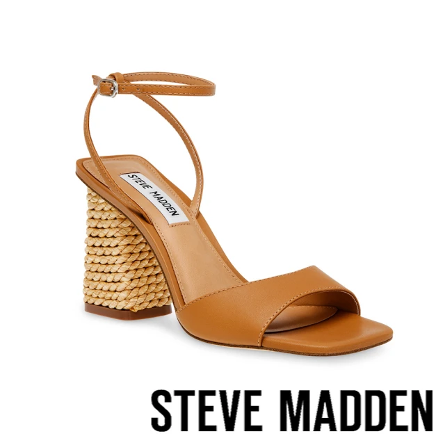 STEVE MADDEN ROZLYN 方頭繞踝竹編粗跟涼鞋(棕色)