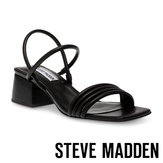 STEVE MADDENSTEVE MADDEN AT-EASE 方頭交叉繞踝粗跟涼鞋(黑色)