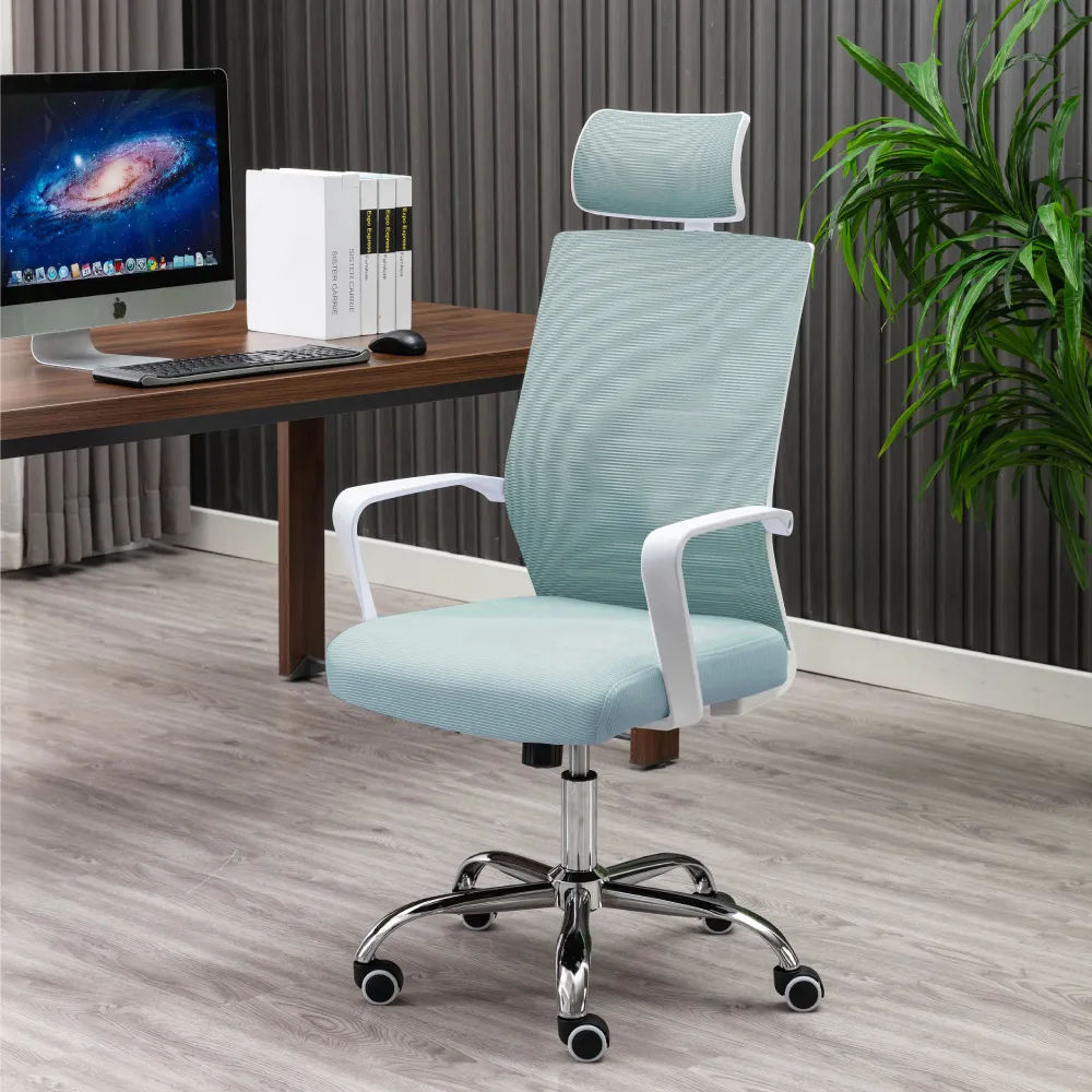 【E-home】Heath希斯高背扶手半網可調式白框電腦椅 5色可選(辦公椅 網美椅 主管)