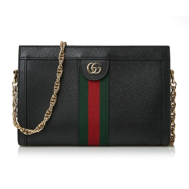 GUCCI 古馳 503877 經典Ophidia系列GG LOGO織帶皮革磁釦手拿/斜背包(黑色)