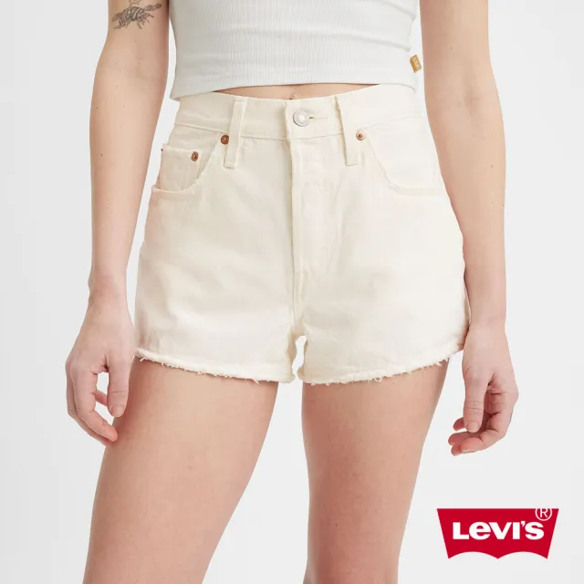 【LEVIS 官方旗艦】女款 501中腰排釦牛仔短褲 簡約米白 人氣新品 56327-0340