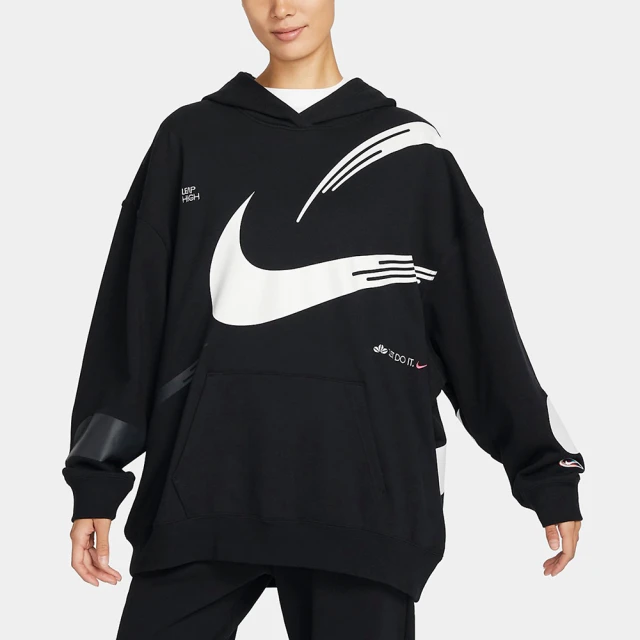 NIKE 耐吉 SWOOSH FLEECE HOODIE 寬鬆帽TEE 女款 黑白(FD4798-010)