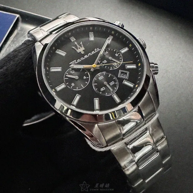 【MASERATI 瑪莎拉蒂】瑪莎拉蒂男錶型號R8853151010(黑色錶面銀錶殼銀色精鋼錶帶款)