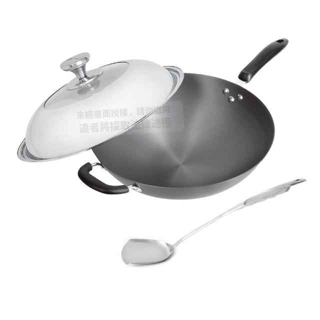 【Top Chef 頂尖廚師】鈦廚頂級陽極深型炒鍋38公分 附鍋蓋贈鍋鏟(無塗層鍋)