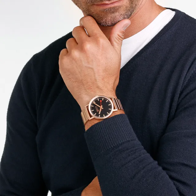 【MONDAINE 瑞士國鐵】Classic Metal腕錶 瑞士錶(36mm玫瑰金660416SBR)