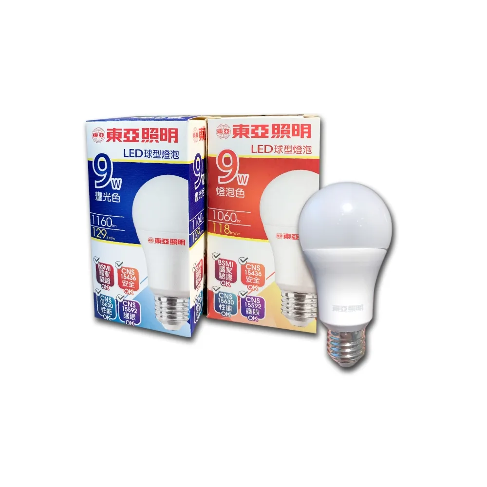 【東亞照明】LED E27 9W 全電壓 燈泡 白光 黃光 12入組(LED E27 9W 球泡)