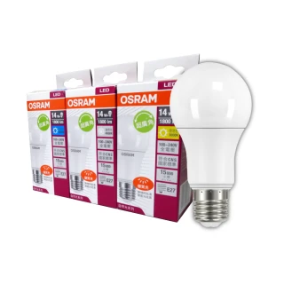 【Osram 歐司朗】LED E27 14W 節能 全電壓 燈泡 白光 黃光 自然光 10入組(LED 14W 球泡)
