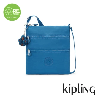 【KIPLING官方旗艦館】質感寶石藍前袋雙拉鍊方型側背包-KEIKO