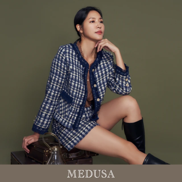 MEDUSA 曼度莎 現貨-金絲藍色小香風編織外套（M-XL）｜小香風 套裝拆售 冬新品(201-5080A)