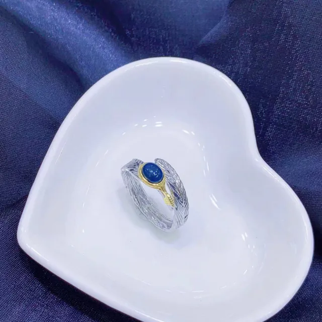 【勝弘珠寶】多明尼加天空藍琥珀天使羽毛戒指