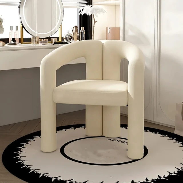 WELAI 法式奶油風羊羔絨懶人休閒椅-帶腳凳(沙發椅 化妝