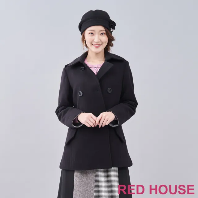【RED HOUSE 蕾赫斯】素面羊毛混紡大衣(黑色)