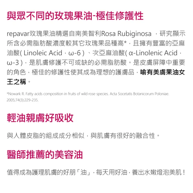 【Repavar 芮培菈】100%純玫瑰果油 15ml(乾敏肌救星 / 醫師專業推薦)