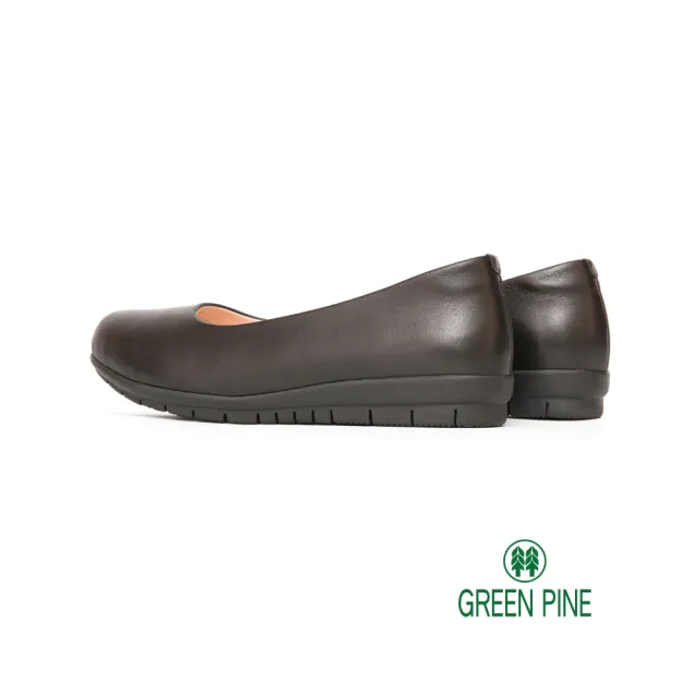 【GREEN PINE】簡約柔軟真皮圓頭平底鞋黑色(00708035)