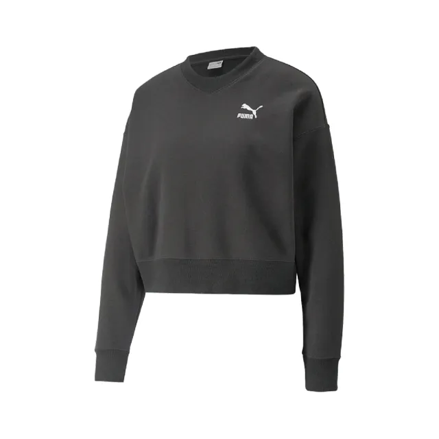 【PUMA】短版上衣 Classics Crew Neck 黑 歐規 V領 長袖 女款(53806001)