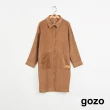 【gozo】MOMO獨家款★限量開賣 皮標條絨長版襯衫洋裝(兩色)