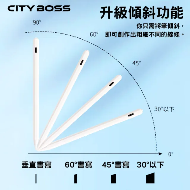 【CityBoss】766 防誤觸電容筆 磁吸充電 傾斜筆壓 觸控筆 電繪筆 平板繪圖 筆記(Type-C充電孔 iPad專用)