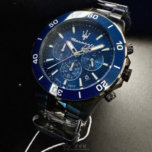 【MASERATI 瑪莎拉蒂】瑪莎拉蒂男錶型號R8873600005(寶藍色錶面寶藍錶殼深黑色精鋼錶帶款)