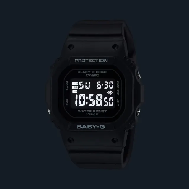 【CASIO 卡西歐】BABY-G 簡約輕薄耐衝擊電子腕錶 黑 BGD-565U-1_37.9mm