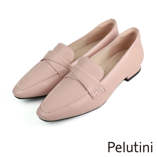 Pelutini 典雅寬帶交叉造型尖頭低跟鞋 粉紅色(331008W-LPIN)