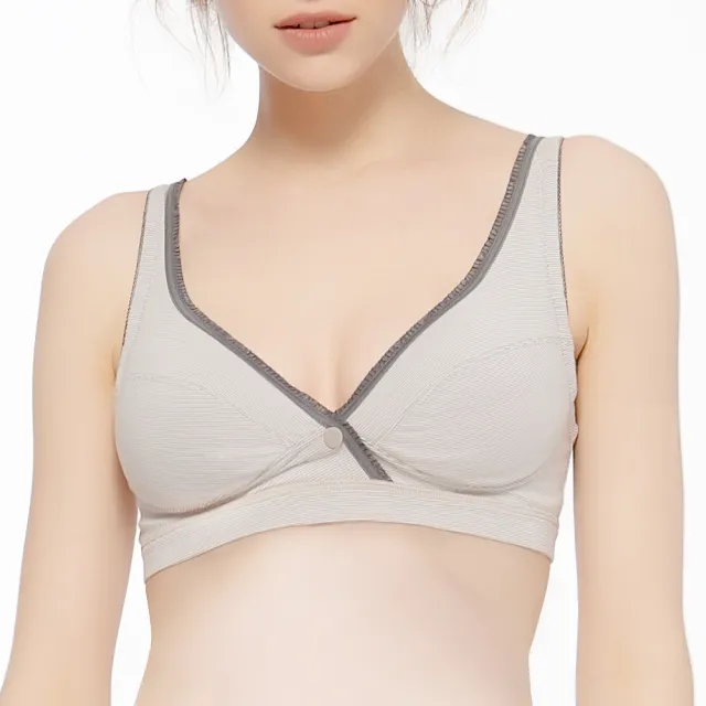 【Gennies 奇妮】哺乳內衣 莫代爾交叉款無鋼圈內衣(條紋灰)