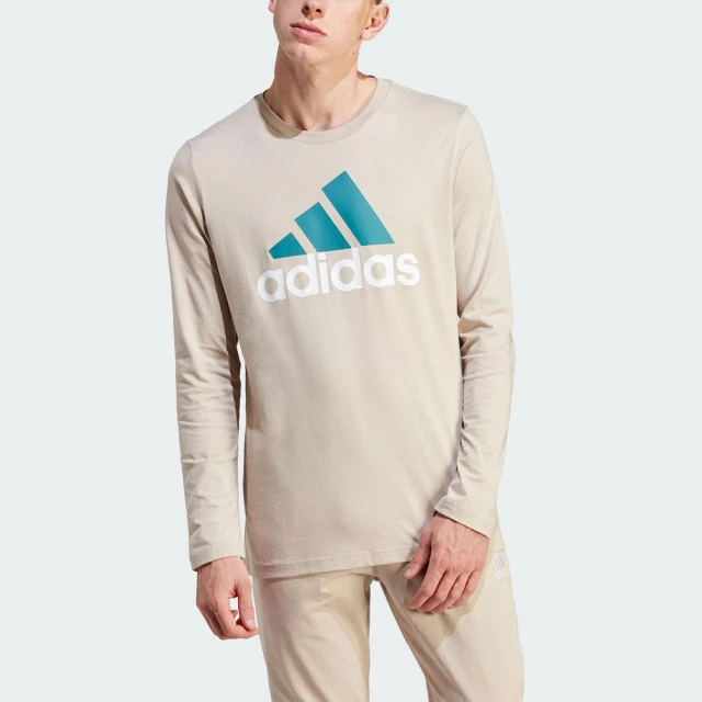 adidas 愛迪達 M BL SJ LS T 男 長袖 上衣 亞洲版 運動 訓練 休閒 基本款 舒適 奶茶(IJ8580)