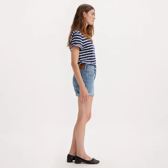 【LEVIS】女款 501中腰排釦牛仔短褲 / 固定式上捲褲管 / 精工輕藍染水洗 熱賣單品 29961-0035