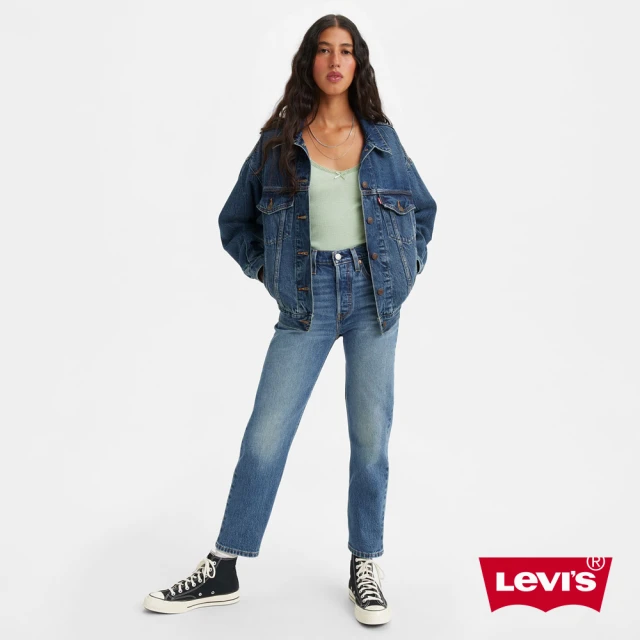 LEVIS 女款 501Crop高腰合身直筒牛仔長褲 / 精工中藍染刷白 / 及踝款 / 彈性布料 人氣新品 36200-0291