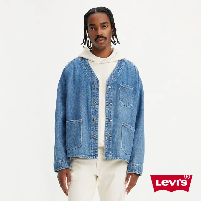 【LEVIS 官方旗艦】男款 和服式牛仔外套 / 外露式鉚釘 / 特殊釘扣 / 中藍刷色 人氣新品 A7139-0000