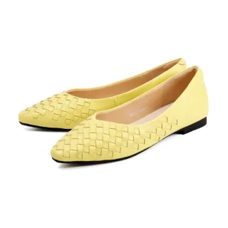 【Pelutini】尖頭菱格紋編織造型低跟鞋 黃色(8758W-LYE)
