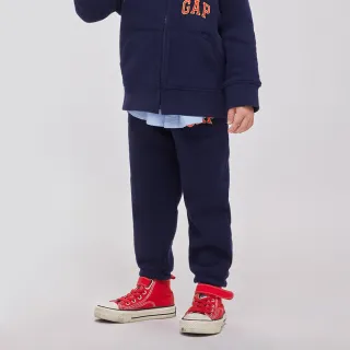 【GAP】男幼童裝 Gap x 史迪奇聯名 Logo印花刷毛束口鬆緊褲 碳素軟磨系列-海軍藍(847196)
