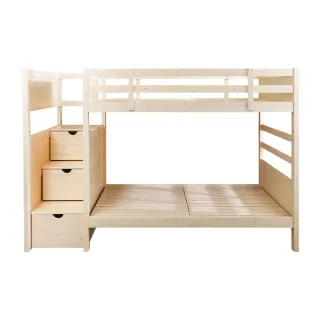 【柏蒂家居】泰利3.5尺單人多功能實木雙層床架+三抽樓梯櫃