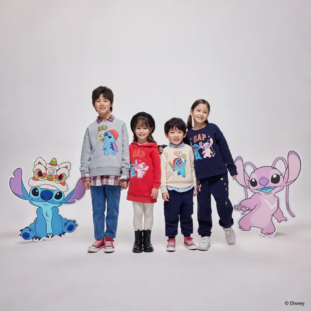 【GAP】女幼童裝 Gap x 史迪奇聯名 Logo印花刷毛連帽長袖洋裝-紅色(847191)