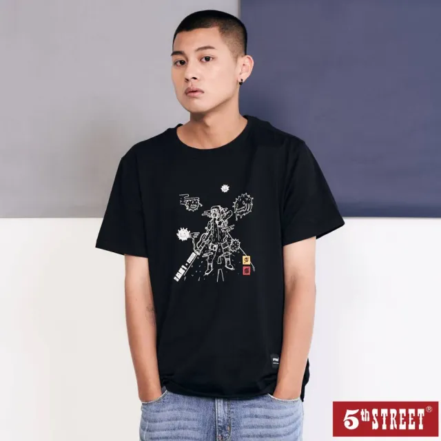 【5th STREET】中性 短袖 短t 上衣 t恤 TEE 防疫 動漫 棉質 黑色(5A7002)
