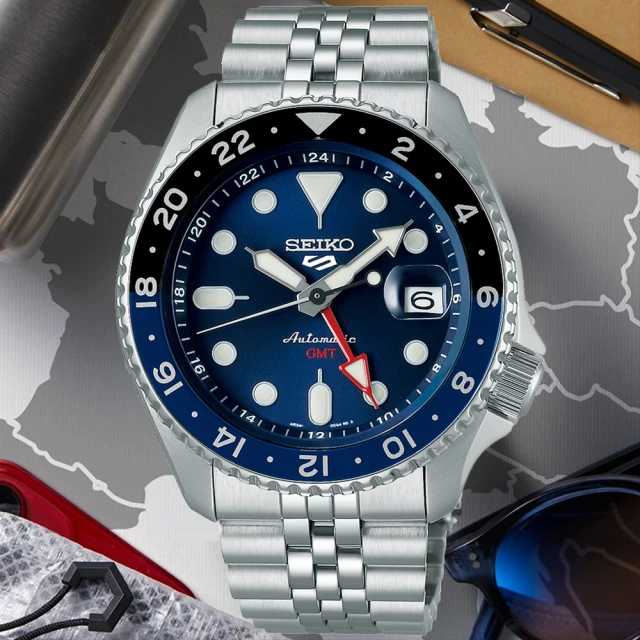 SEIKO 精工 5 Sports系列 GMT兩地時間 機械腕錶 新年禮物(SSK003K1/4R34-00A0B)