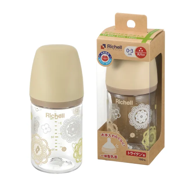 【Richell 利其爾】官方授權_ TA 朵朵開寬口奶瓶 160 ML(0-3m 奶嘴頭)