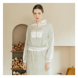 【JESSICA】休閒百搭拼接緞面拉鏈鬆緊腰上衣J35301（綠）