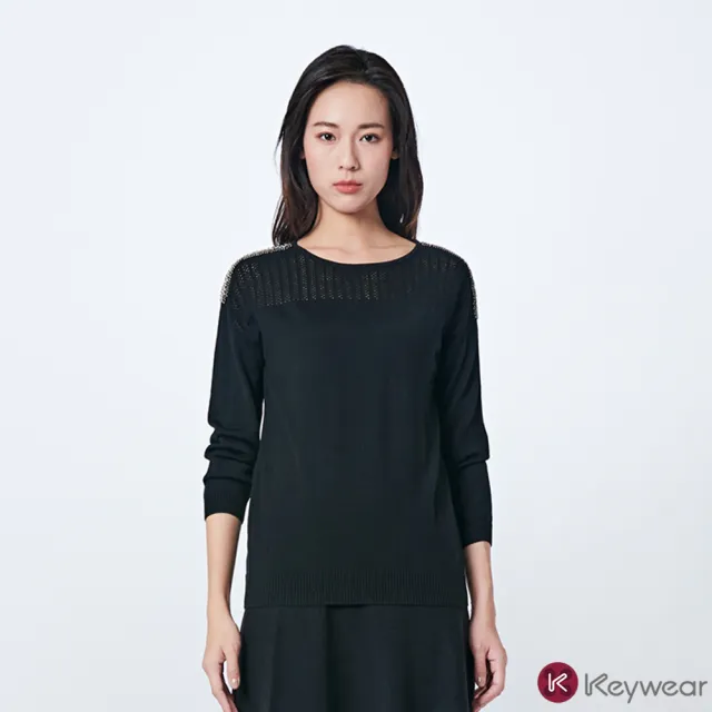 【KeyWear 奇威名品】低調奢華縫珠裝飾長袖毛衣(共2色)