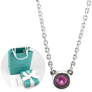 【Tiffany&Co. 蒂芙尼】鑲圓形粉紅色海藍寶石925純銀項鍊