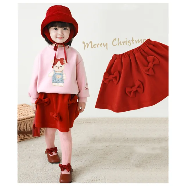 【安朵童舖】現貨韓版兒童加絨長袖上衣女寶上衣小熊圓領上衣女童拜年服(126)