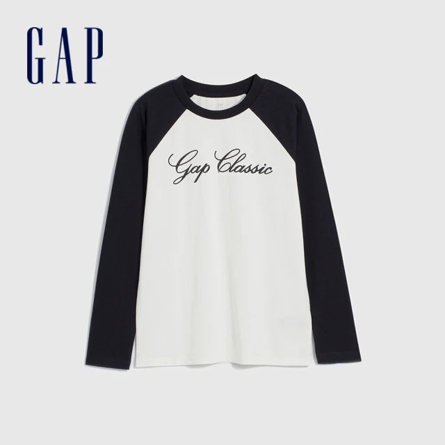 GAP 女童裝 Logo純棉印花長袖T恤-黑白撞色(889740)