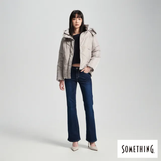 【SOMETHING】女裝 高領連帽防寒羽絨外套(淺灰色)