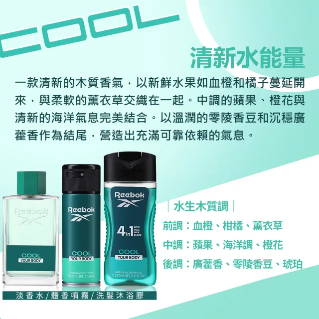 【REEBOK】清新水能量男性淡香水經典限量版禮盒(專櫃公司貨)