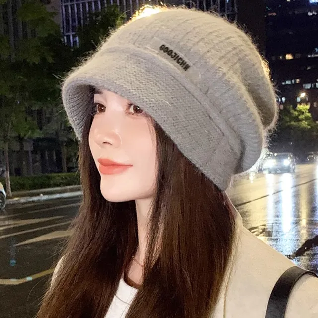 【Seoul Show 首爾秀】兔毛混紡雙層針織鴨舌帽防寒保暖堆堆帽(防寒保暖)