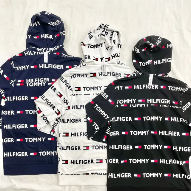 【Tommy Hilfiger】湯米 薄帽T 滿版LOGO 男版 帽T  長袖 上衣 連帽 平輸品(帽T  長袖8614)
