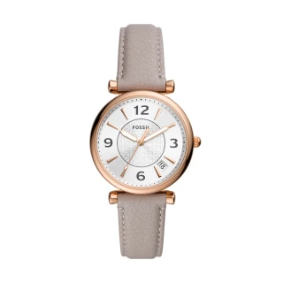 【FOSSIL 官方旗艦館】Carlie 古典輕奢華仕女錶 灰色真皮錶帶 指針手錶 35MM ES5161