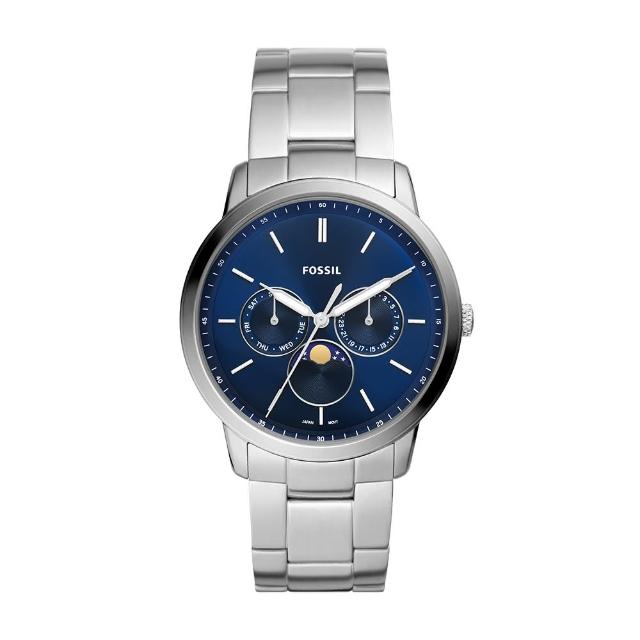 【FOSSIL】Neutra Minimalist 三眼月相男錶 銀色不鏽鋼鍊帶 指針手錶 42MM FS5907