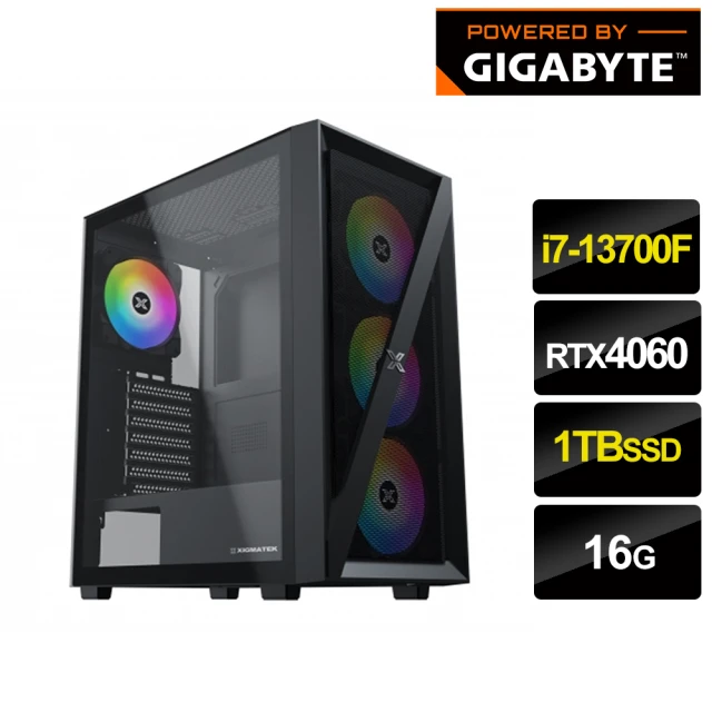 技嘉平台 i7十六核GeForce RTX4060{犀牛戰將i71383}遊戲機(i7-13700F/B760/16G/1TB SSD)